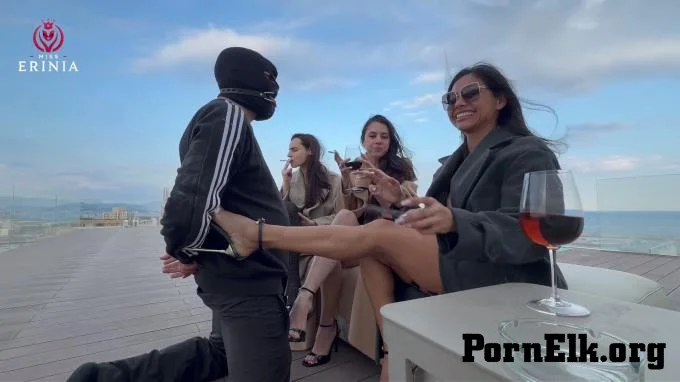 Mistress Erinia, Domme Hades, and Mistress Samantha - The three Mistresses humiliate the slave on the rooftop  [FullHD 1080]