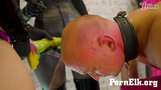 Miss Medea Mortelle and Anuskatzz - Brutal Latex Domination with their Bald Slave  [FullHD 1080]
