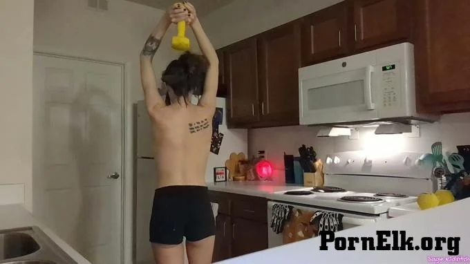 Sage Eldritch - Topless Weight Lifting in the Kitchen  [FullHD 1080]
