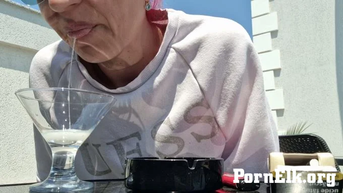 Crystalcorner90 - Smoker Cough Attack Thick Phlegm Spit In Glass Public  [FullHD 1080]